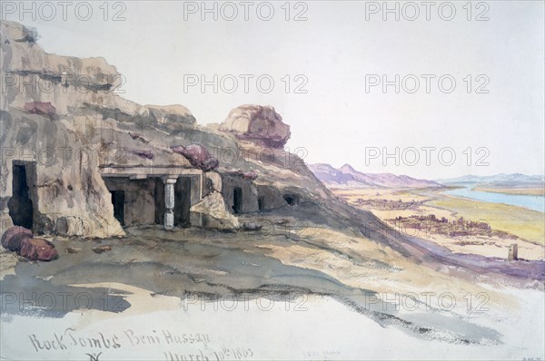 'Rock Tombs, Beni Hassan, 10 March 1863', Egypt, 1863. Artist: Charles Emile de Tournemine