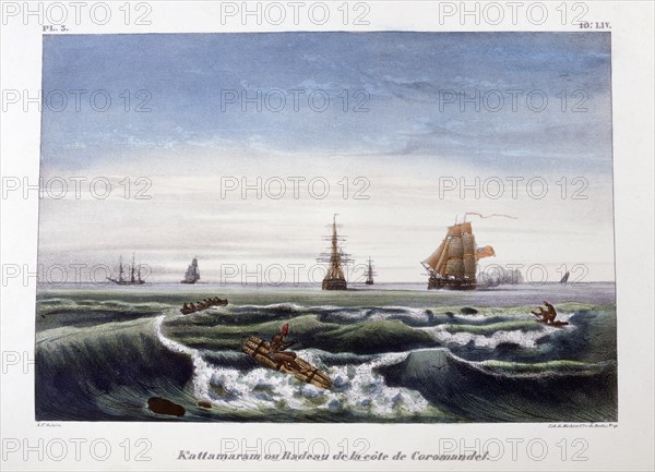 'A Raft off the Coast of Coromandel', India, 1828. Artist: Marlet et Cie
