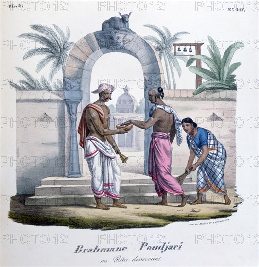 Outside a temple, India, 1828. Artist: Marlet et Cie