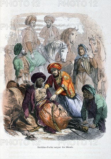 'Ibrahim Pasha Looking after the Wounded', 1847. Artist: Etherington