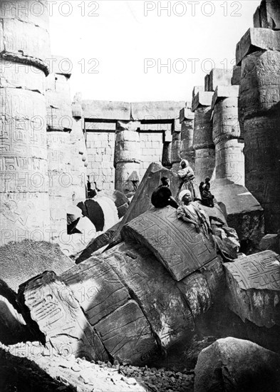 Temple interior, Karnak, Nubia, Egypt, 1887. Artist: Henri Bechard