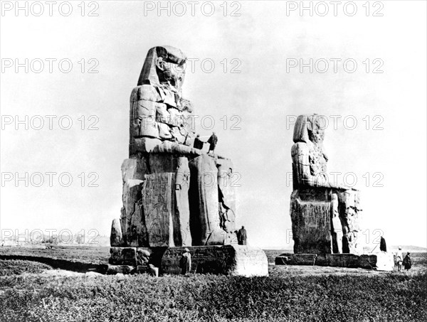 The Colossi of Memnon, Thebes, Nubia, Egypt, 1887. Artist: Henri Bechard