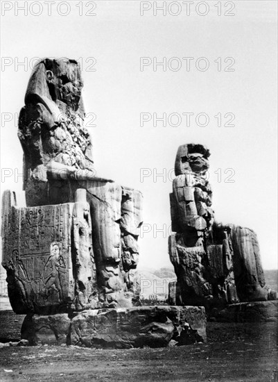 The Colossi of Memnon, Thebes, Nubia, Egypt, 1878. Artist: Felix Bonfils