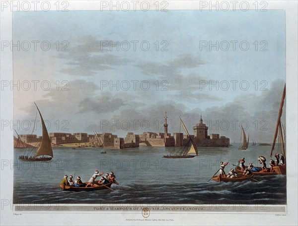 'Fort and Harbour of Aboukir, Ancient Canopus', Egypt, 1801. Artist: Thomas Milton