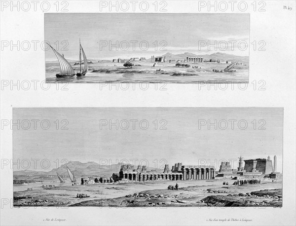 View of Luxor, and the Temple of Thebes at Luxor, Egypt, c1808. Artist: Unknown