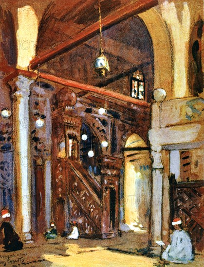 Interior of the al-Mu'ayyad Mosque, Cairo, Egypt, 1928. Artist: Louis Cabanes