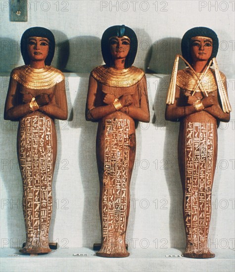 Three Shabtis or servant figures, Tutankhamun funerary object, 18th Dynasty. Artist: Unknown