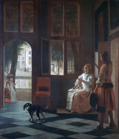 'A Woman Directing a Young Man With a Letter', 1670. Artist: Pieter de Hooch