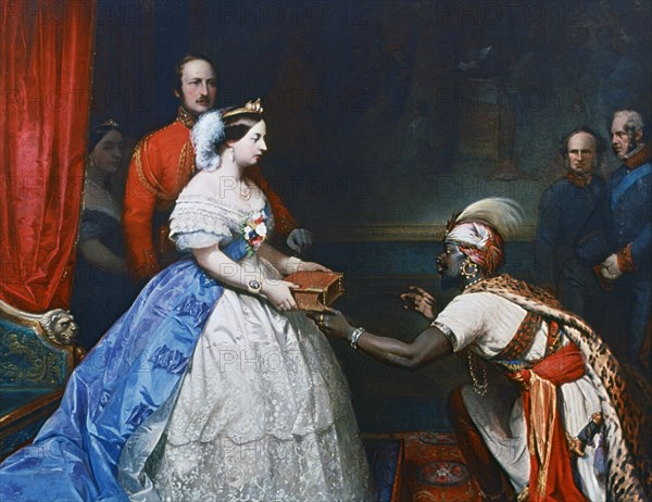 'Queen Victoria Presenting a Bible in the Audience Chamber at Windsor', c1861. Artist: Thomas Jones Barker