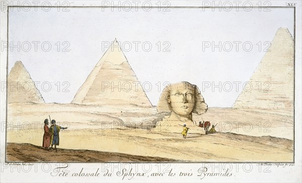 'Great Sphinx and Three Pyramids', 18th century. Artist: Tuscher Hafniae