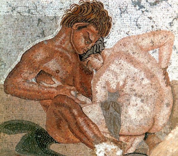 Mosaic of a satyr and nymph, House of Faun, Pompeii, Italy. Creator: Unknown.