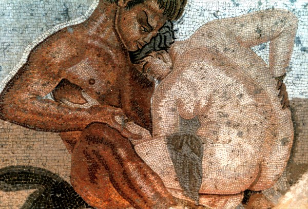 Mosaic of a satyr and nymph, House of Faun, Pompeii, Italy. Creator: Unknown.