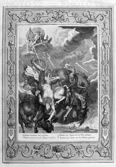 Phaeton struck down by Jupiter's thunderbolt, 1733. Artist: Bernard Picart