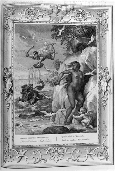 Perseus delivers Andromeda from the sea monster, 1733.  Artist: Bernard Picart