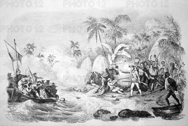 Death of Captain Cook, 1779 (c1819). Artist: Jacques Etienne Victor Arago