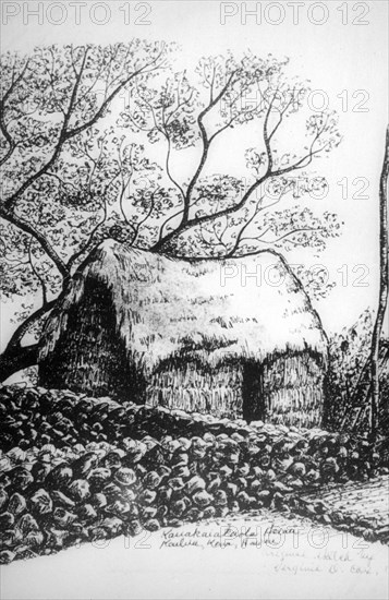 Heiau, Kailua-Kona, Hawaii, 19th century. Artist: Unknown