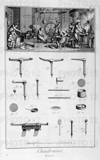 Interior of a Ironmongers, and plans of instruments, 1751-1777. Artist: Denis Diderot