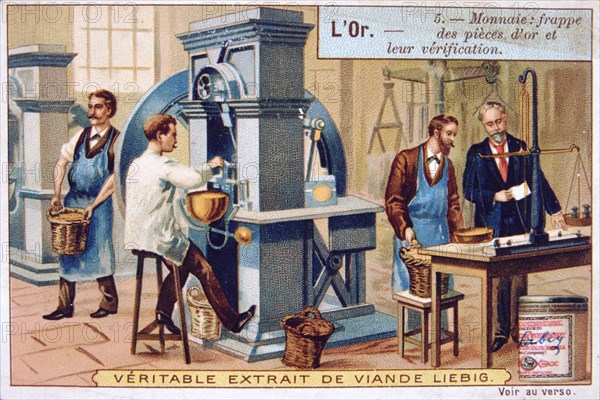 Currency, minting and cheking the gold coins, c1900. Artist: Unknown