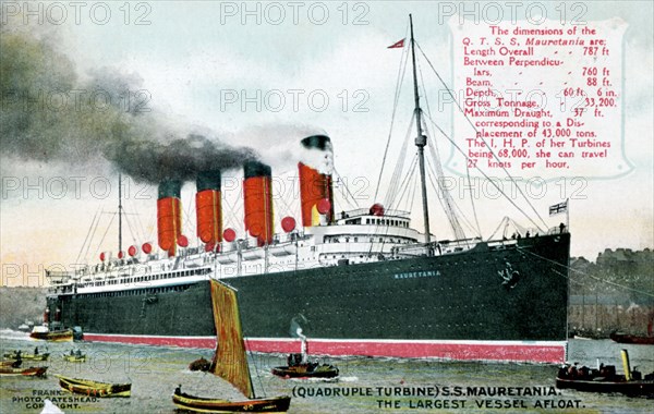 Ocean liner RMS 'Mauretania', 20th century. Artist: Unknown