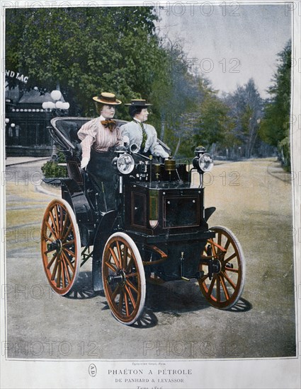 A petrol-powered Phaeton, by Panhard and Levassor, 1896.  Artist: Goupil