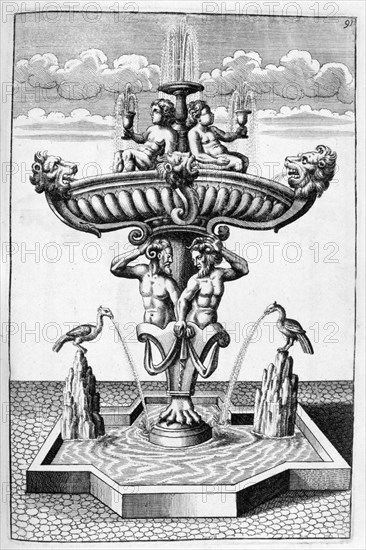 Ornamental fountain design, 1664. Artist: Georg Andreas Bockler