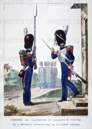 Uniforms of the 2nd infantry of the French royal guard, 1823.  Artist: Charles Etienne Pierre Motte