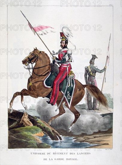 Uniforms of a regiment of lancers of the French royal guard, 1823.  Artist: Charles Etienne Pierre Motte