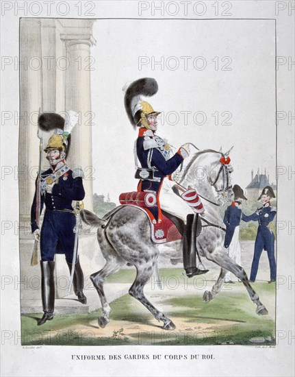Uniforms of  guards of the French royal corps, 1823.  Artist: Charles Etienne Pierre Motte