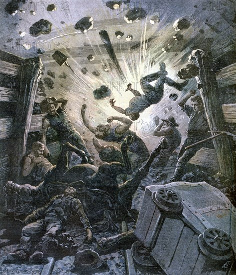 A firedamp explosion, France, 1892. Creator: F Meaulle.