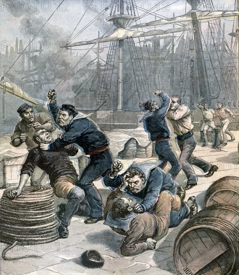 Brawl between English and German sailors at Millwall Docks, London, 1892. Artist: Henri Meyer