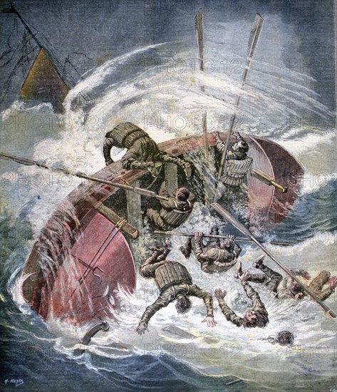 Rescue from a shipwreck in a storm off Les Sables-d'Olonne, France, 1891. Creator: Henri Meyer.