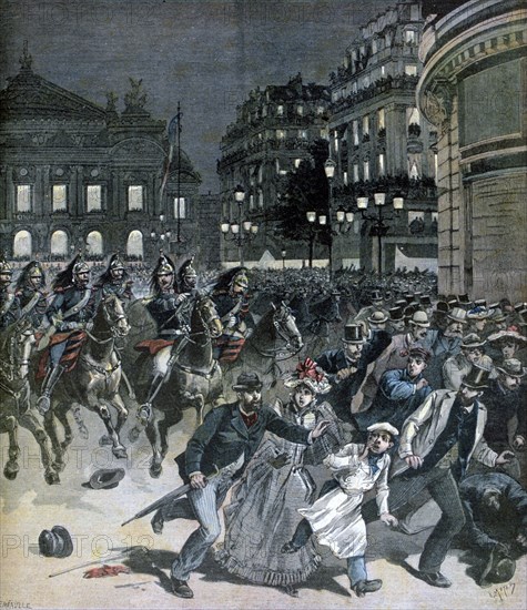 A representation of the opera Lohengrin, Place de l'Opera, 1891. Artist: Henri Meyer