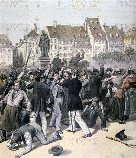 Rioting in Place Kléber, Strasbourg, 1893. Artist: Unknown