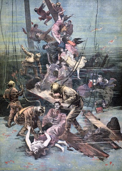 An Accident in Santander, Divers Looking for the Bodies of the Victims, 1893. Artist: Unknown