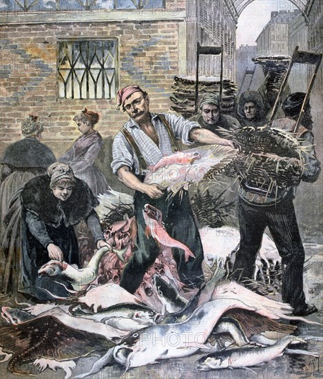 The fish market, Paris, 1893. Artist: Henri Meyer