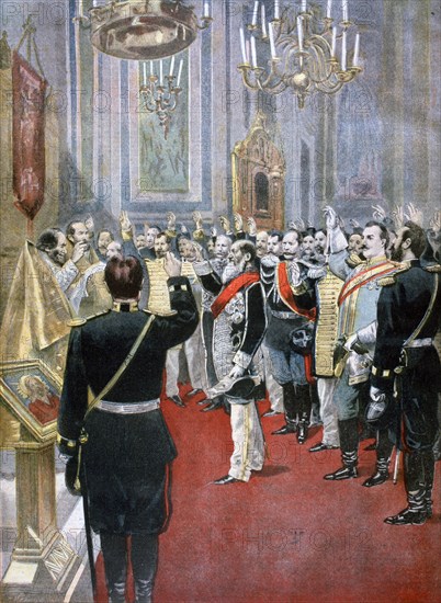 Swearing the oath of allegiance to Tsar Nicholas II, Russian church in Paris, 1894. Artist: F Meaulle