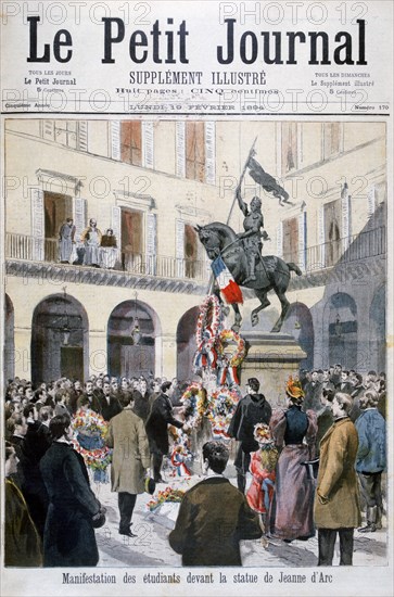 The laying of wreaths by students at the statue of Joan of Arc, Paris, 1894. Artist: Unknown