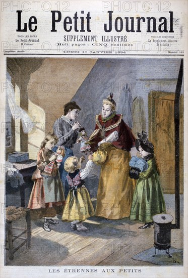 Children receiving New Year's gifts, 1894. Artist: Oswaldo Tofani