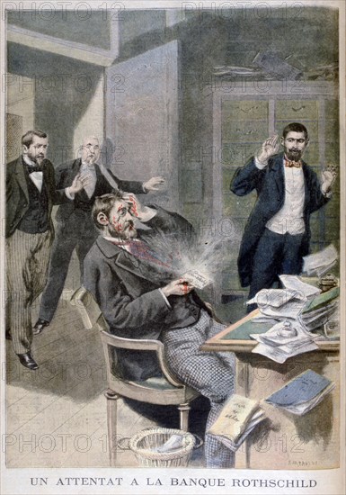 Explosion of a letter bomb sent to Baron Alphonse de Rothschild, 1895. Artist: F Meaulle