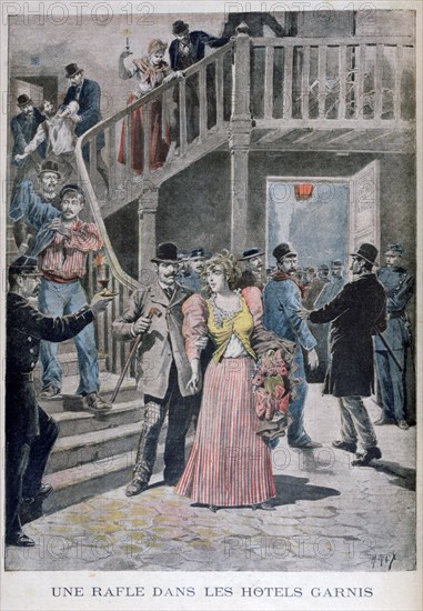 Arrest of prostitutes in a Parisian hotel, 1895. Artist: Henri Meyer