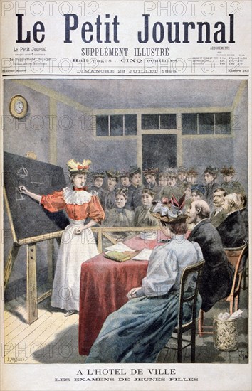 Young girls taking exams in a Town Hall, France, 1895. Artist: Oswaldo Tofani