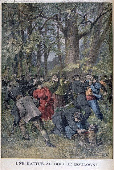 Fight between gendarmes and civilians in the Bois de Boulogne, Paris, 1895. Artist: Henri Meyer