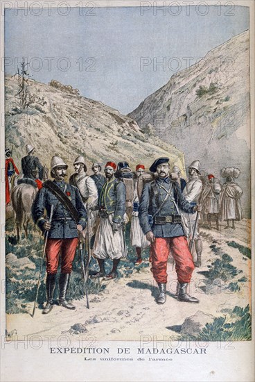 Uniforms of the French expeditionary force in Madagascar, 1895. Artist: Henri Meyer