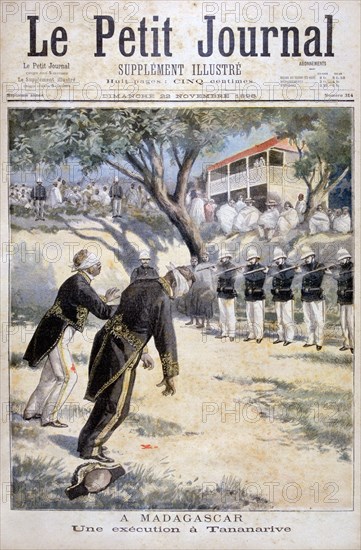 Execution by firing squad in Tananarive, (Antananarivo), Madagascar, 1896. Artist: F Meaulle