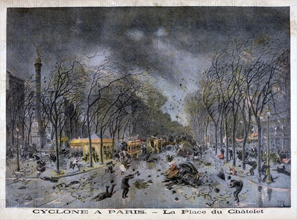 A cyclone in Paris, Place du Châtelet, 1896. Artist: Henri Meyer