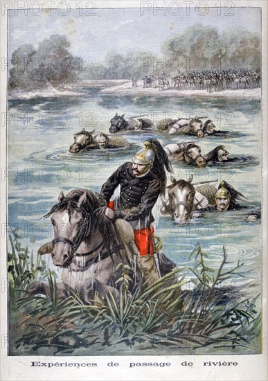 French cavalry fording a river, 1896. Artist: Frederic Lix