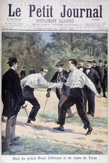 Duel between Prince Henri d'Orleans and the Comte de Turin, 1897. Artist: F Meaulle