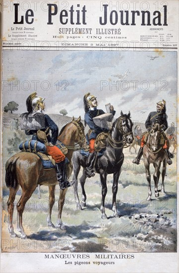 French military manoeuvres: using carrier pigeons to communicate, 1897. Creator: Oswaldo Tofani.