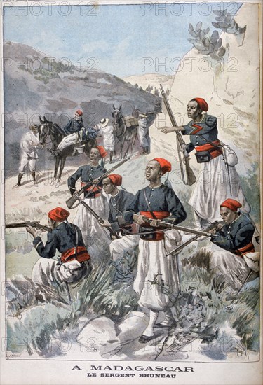 Senegalese troops, Madagascar, 1897. Artist: Oswaldo Tofani