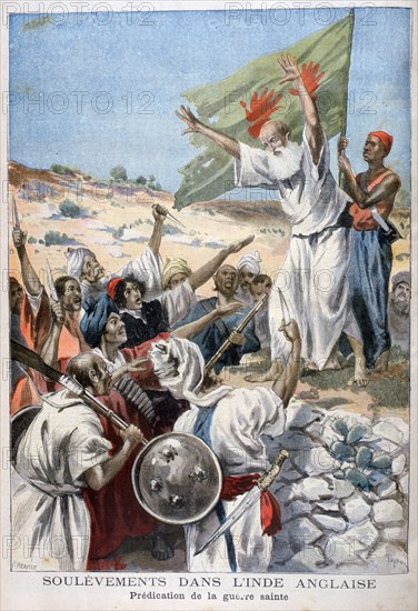 Preaching 'Holy War' during an uprising in British India, 1897. Creator: F Meaulle.